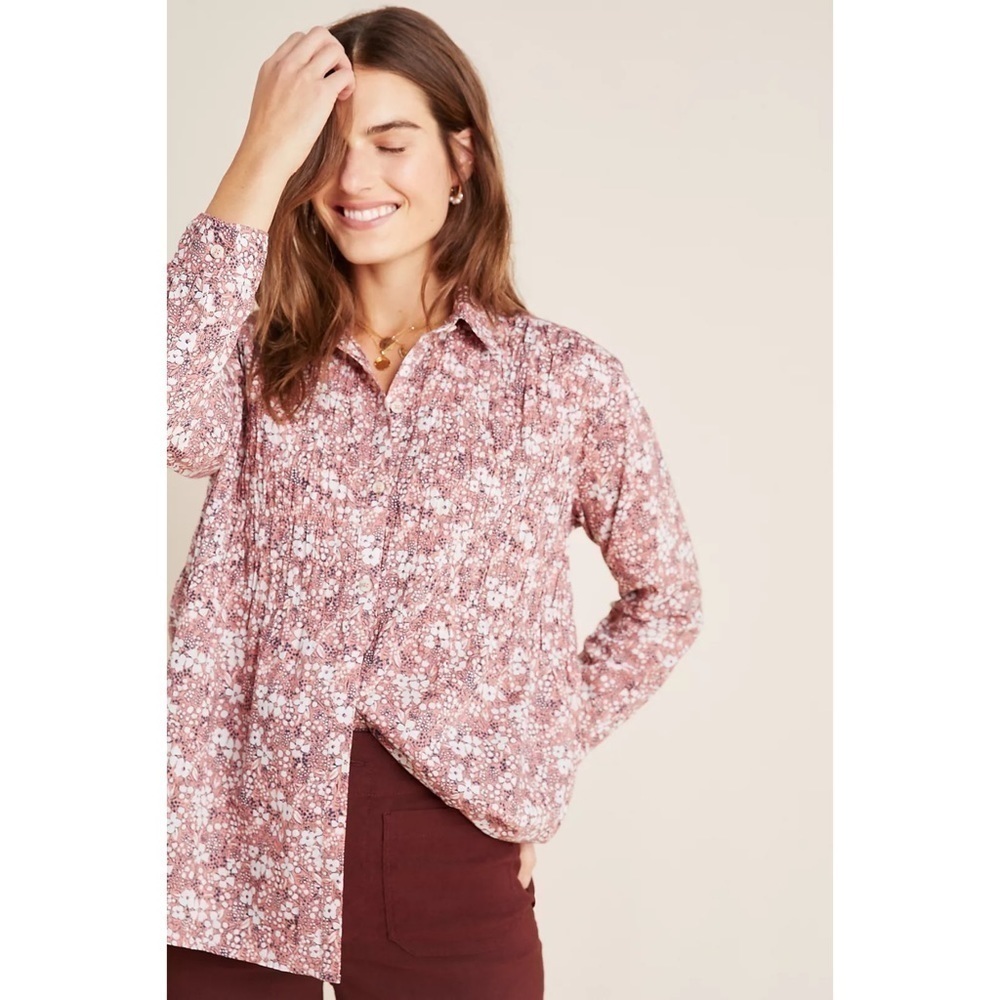 Anthropologie Pilcro Sasha Smocked Boyfriend Buttondown